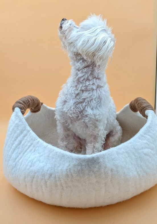 Valentine's Day Wool Cat Basket (White) - Image 4